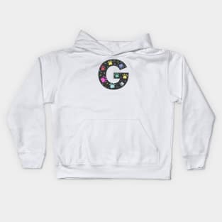 G letter  with colorful paw print Kids Hoodie